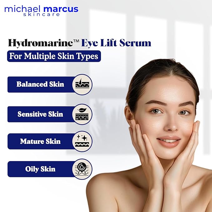 Micheal Marcus Hydromarineโข Eye Lift Serum - Reduces Wrinkles, Puffiness, Fine Line & Dark Circles - Under Eye Serum Improves Skin Elasticity, Skin texture & Brighten Complexion (30ml, 1 fl. oz)