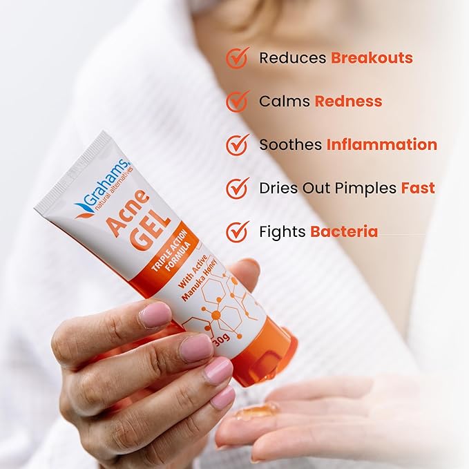 Acne Gel Morning & Night Spot Treatment Pimple Cream for Face, Back & Body - All Natural with Witch Hazel, Honey, Aloe Vera, for Oily Skin & Blemish Control (1.06 oz)