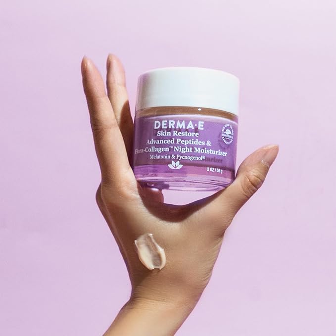 Derma E Advanced Peptides and Vegan Flora-Collagen Night Moisturizer β Hydrating Topical Facial Cream Improves Elasticity and Reduces Appearance of Lines and Wrinkles, 2 Oz