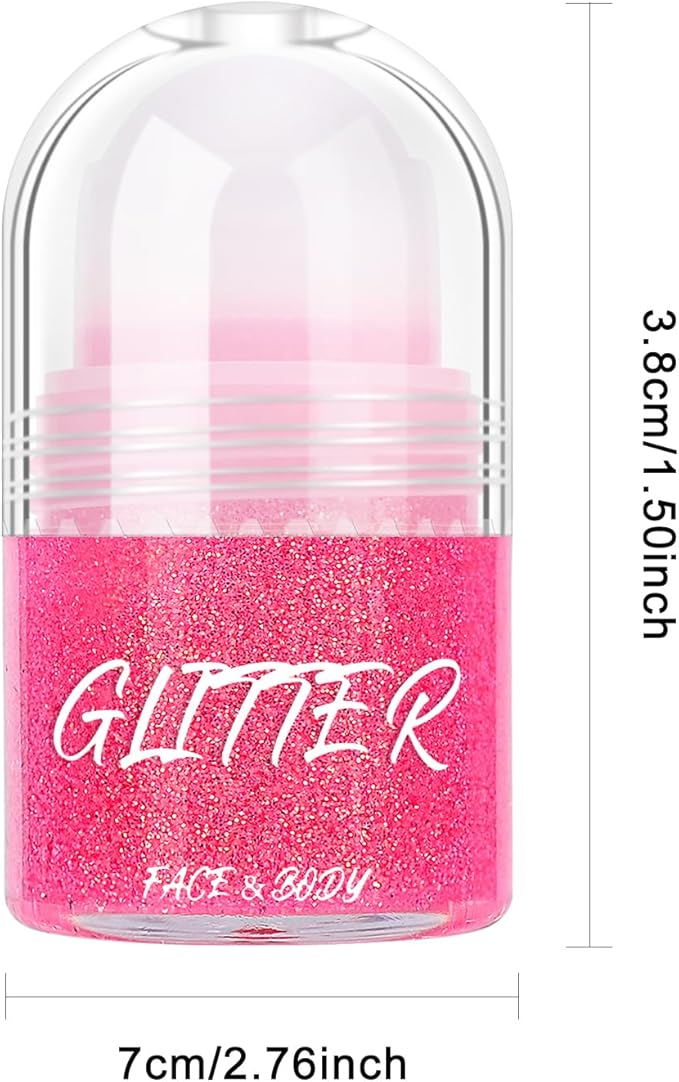 KYDA Roll-on Body Glitter Stick, Chunky Glitter Gel for Face Body Hair, Sparkling Mermaid Chameleon Sequins Paint Jelly, Multiuse Makeup Glitter Gel, Hot Pink