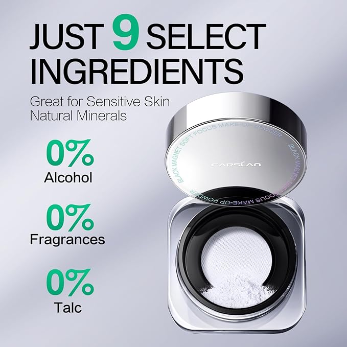 Black Magnet Soft Focus Make Up Powder, Waterproof Loose Setting Powder, 24H Longlasting, Oil Control, Talc-Free Face Powder, 03 Translucent For Sensitive Skin, 0.28Oz