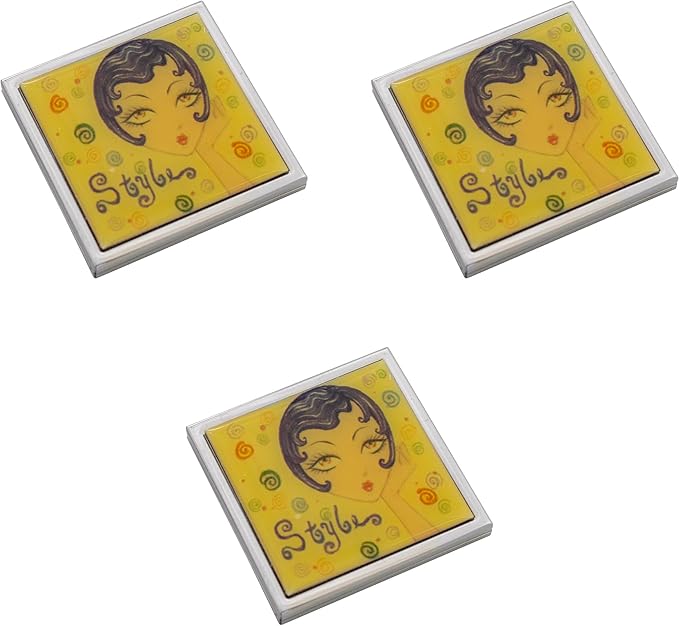 Stephanie Imports Set of 3 Double Sided Magnifying Compact Slim Mirrors with Printed Insert (Anime Style, Square)