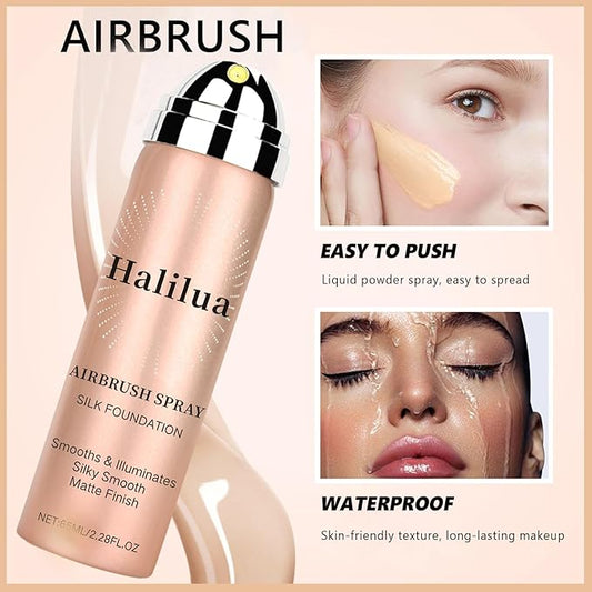 Airbrush Foundation Spray with Brush - Full Coverage Magic Minerals Airbrush Foundation for Smooth Radiant Finish, Concealer Hydrating Makeup for a Flawless, Natural Finish, Breathable (Natural)