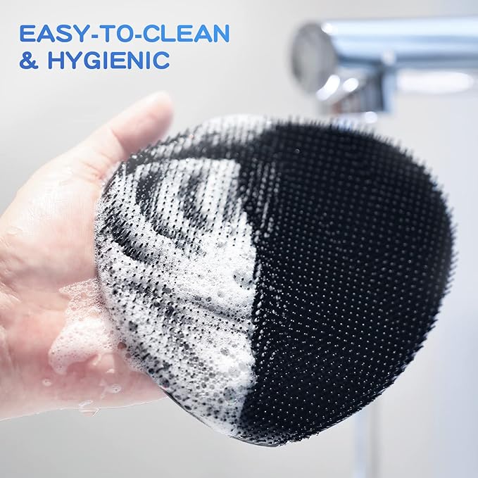 Manmihealth Soft Silicone Face Scrubber Exfoliator with Deep-Cleaning Silicone Shower Brush Body Scrubber Set(2 PCS), Super-Lathering, Gentle-Exfoliating and Massaging (Black*2)