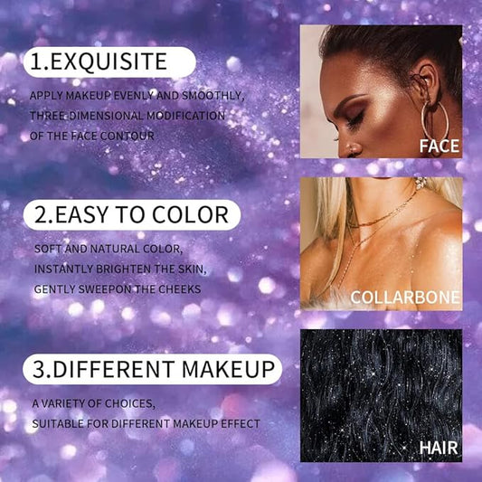 2pcs/set Polvo De Hadas Highlighters, Glitter Brightens Face Cheeks Body Lips Highlighting Patting Powder, Three-Dimensional Shimmer Bronzer Blusher Highlight Makeup Kit (Golden Brown)