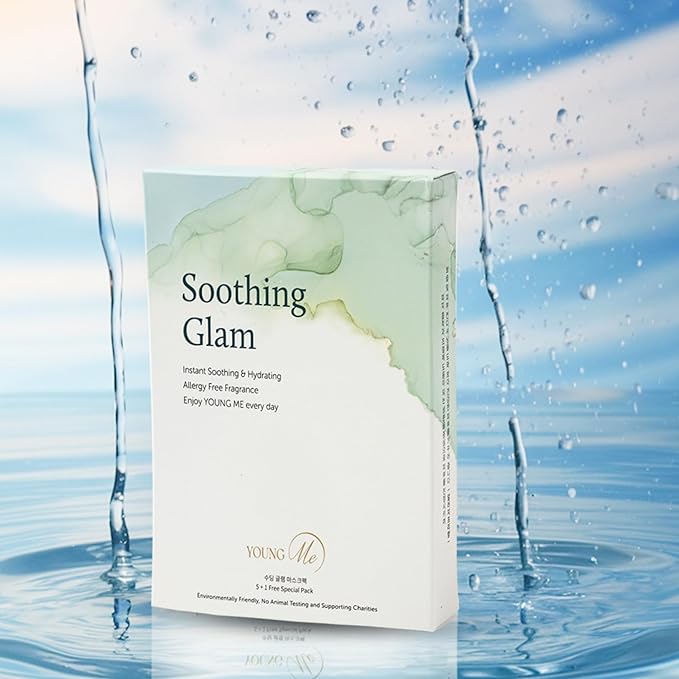 YoungMe Soothing Glam Facial Sheet Mask β 6-Pack | Hydrating & Moisturizing Korean Skin Care for Sensitive & All Skin Types