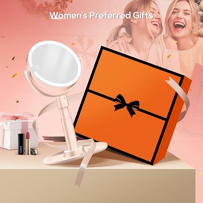 B Beauty Planet Makeup Mirror with Lights, Lighted Magnifying Mirror 20X with 3 Lighting and Adjustable Brightness, 2-Sided Height Adjustable Vanity Mirror for Bathroom, Gifts for Women Pink