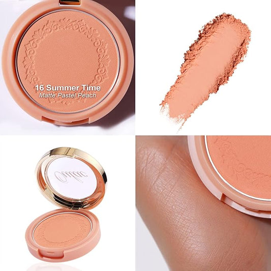 Oulac Peach Blush Makeup for Fair Light Skin | Pigmented Powdery Korean Style | Natural Radiant Look | Blendable & Buildable | Vegan Cruelty-Free | 4.8g 16 Summer Time