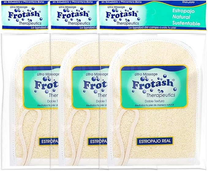 Premium Eco-Friendly Loofah Bath Shower Sponge Glove for Daily Cleansing, Exfoliating & Massage | 100% Natural Handmade Luffa Body Scrubber | Double-Sided Mitt for varied Exfoliation | 3 Count