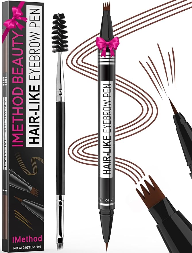 iMethod Eyebrow Pen - Eyebrow Pencil Magical 2-in-1 Eye Brow Pencils for Women with 4-Fork-Tip & Precise Brush-Tip Create Natural Hair-Like Brows, Last All-Day, Microblading Eyebrow Pen, Reddish Brown