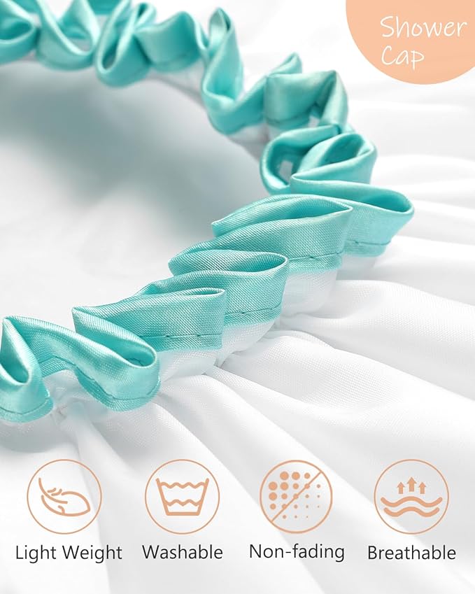 mikimini Shower Cap for Women and Girls,Reusable,Waterproof, Washable, Cute and Soft,White