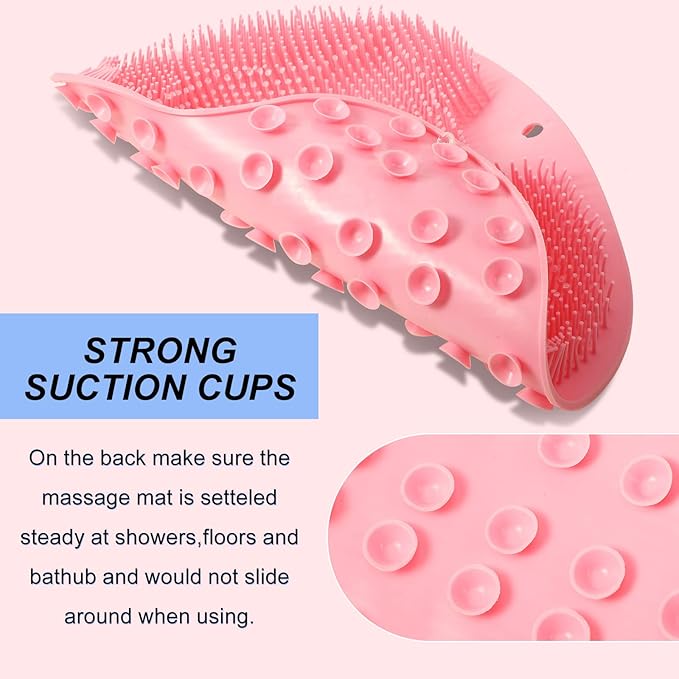 2 Pieces Shower Foot Scrubber Mat Silicone Shower Foot Massager Back Washer for Shower Back Scrubber Exfoliate Feet Scrubber with Non Slip Suction Cups Foot Cleaner for Men and Women, 2 Colors