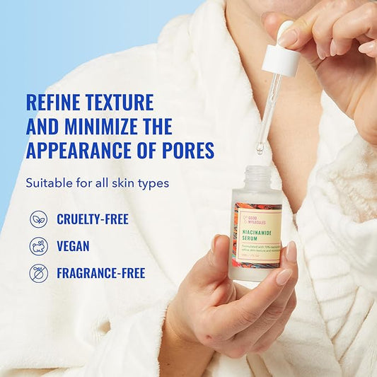 Good Molecules Niacinamide Serum - 10% Niacinamide to Target Acne, Nourishment, and Skin Tone - Ultra Hydrating Serum and Brightening Skin Care for Face