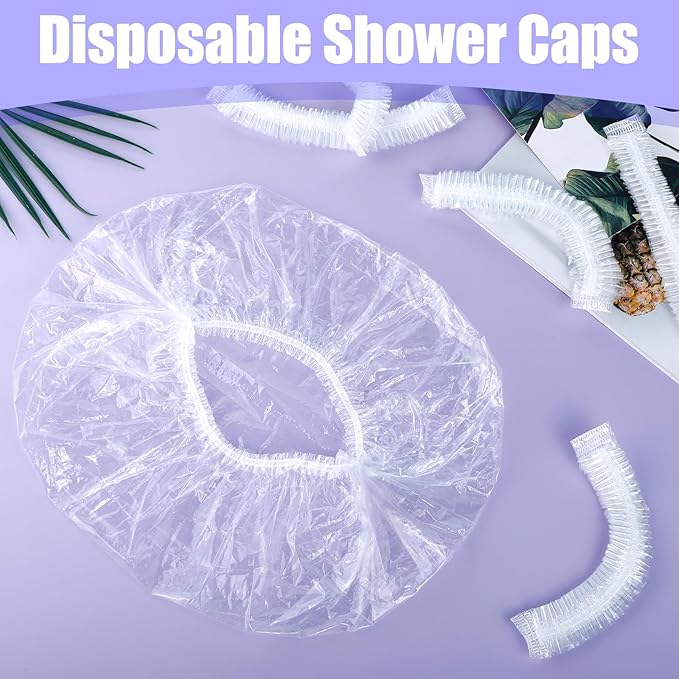 200 Pcs Disposable Shower Caps,19 Inch Plastic Shower Cap for Women,Elastic Large Thick Waterproof Bath Cap,Plastic Clear Hair Caps for Bathing,Hair Care,Home Use,Salon,Spa,Hotel,Travel