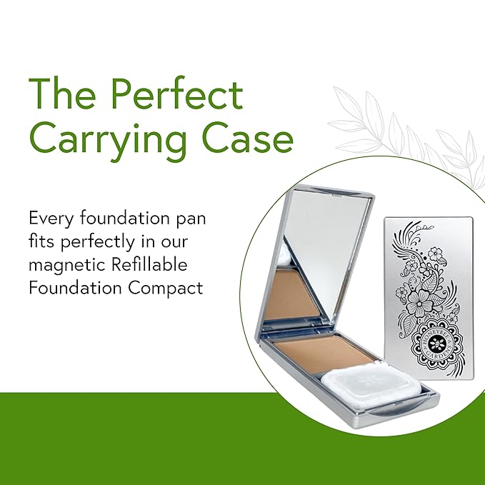 Honeybee Gardens Refillable Pressed Mineral Powder Foundation Compact with Puff & Mirror, Empty Customizable Makeup Kit, Travel-Friendly Luxury