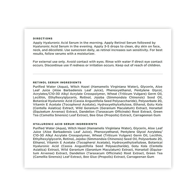 Tree of Life Beauty Facial Skin Care Set, Brightening, Firming, Hydrating, Dry Face, Dermatologist Tested - Retinol Serum and Hydrating Hyaluronic Acid - Skin Care Kit, 2 count of 1 Fl Oz