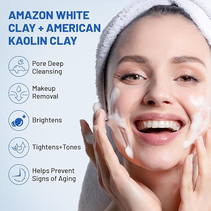 Clay Mask, Double effect Mud Mask for Face and Body, Spa Quality Pore Reducer for Acne, Blackheads & Oily Skin Deep Clean for All Skin Type,Natural Vegan Skincare,Tightens Skin & Exfoliate.