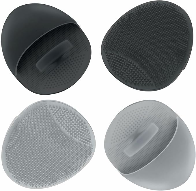 Manmihealth 4 Pack Soft Silicone Face Scrubber Exfoliator,Silicone Handheld Manual Facial Cleansing Brush, Face Washing Pad for Pore Cleansing Blackhead Removing Massaging (Gray+Black)*2