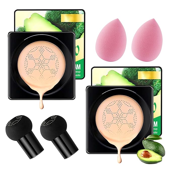 2Pcs Mushroom Head Air Cushion CC Cream Foundation Makeup,Moisturizing BB Cream Face Makeup Liquid Foundation,Long Lasting Full Coverage Concealer for All Skin TypesοΌNaturalοΌC