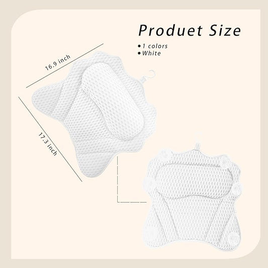 Bath Pillow, Ergonomic Luxury Bathtub Pillow for Tub Head,Neck, Shoulder and Back Support, Headrest with Soft 4D Mesh Fabric and 6 Strong Non-Slip Suction Cups, 2 Pack (White)