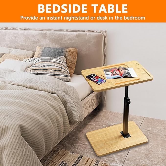 Bathtub Caddy Tray Table with Adjustable Height, Freestanding Bath Caddy Tray with Reading Rack, Tablet Holder, Cellphone Tray and Wine Glass Holder, Organizer Tray-B