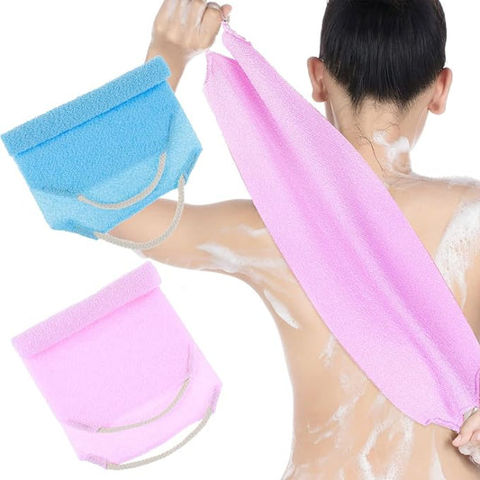 2 Pcs Back Scrubber for Shower, Back Washer with Handles for Men & Women, Double-Side Use Exfoliate Washcloth Bath Tool to Scrub Your Body (Pink and Blue)