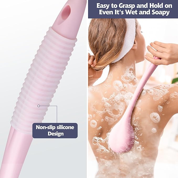 BEDELITE Back Bath Brush Long Handle for Shower of 2 - Soft Shower Brush for Men & Women,Back Brush Scrubber - 16.4" Long Skin Exfoliator for Body Bath ScrubberοΌ2 Pack, Blue & PinkοΌ