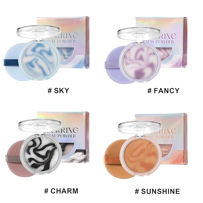 Blurring Balm Powder, Setting Translucent Foundation Primers, Oil Control Concealer Pressed Cream Waterproof Sweatproof Making Long Lasting Makeup Primer (#04 Charm, 0.16 oz)