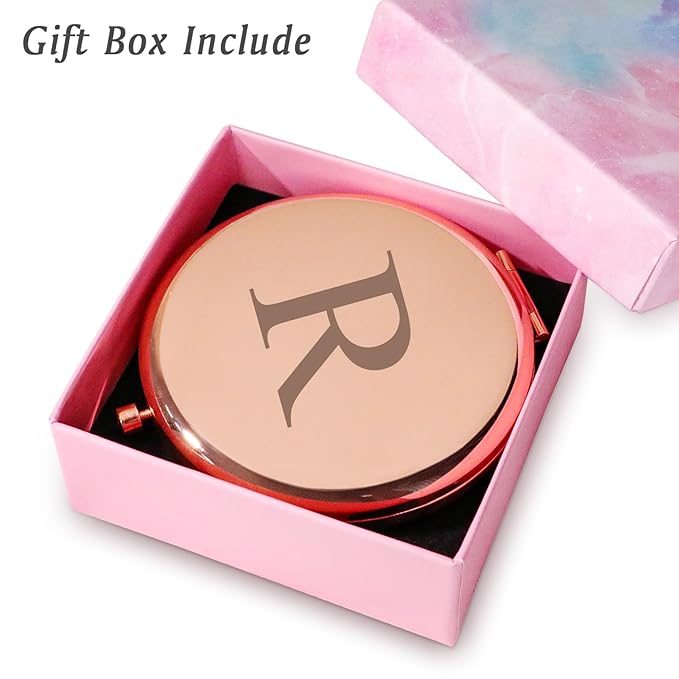 Personalized Gifts for Women Girls, Initial Compact Mirror, Unique Mothers Day Birthday Gifts for Friends Mom Wife Grandma Sister Daughter, 2025 Graduation Gifts for Her College Medical High School