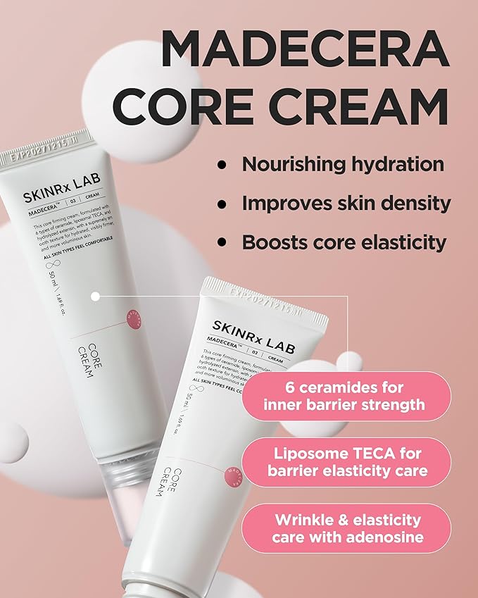 SKINRxLAB MadeCera Core Cream β Korean Anti-Aging Face Moisturizer with Ceramides, Peptides, Liposomal TECA for Deep Hydration, Firming, Plumping, Volumizing & Radiant Complexion, 1.69oz.