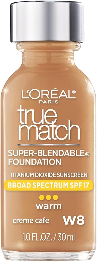 L’Oréal Paris Makeup True Match Super-Blendable Liquid Foundation, Crème Café W8, 1 Fl Oz,1 Count