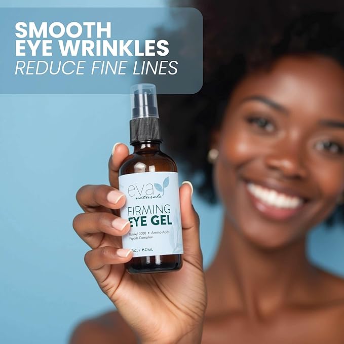 Eva Naturals Eye Gel for Dark Circles, Bags & Puffiness β Anti-Aging Serum with Peptides, Hyaluronic Acid & Botanicals β Firming Under Eye Treatment for Wrinkles, Fine Lines & Tired Skin β 2 oz