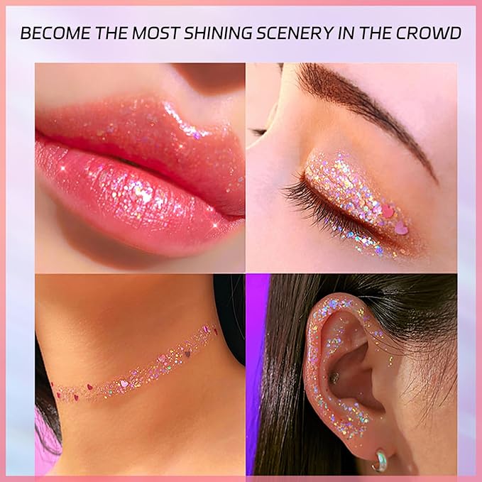 MIELIKKI Glitter Gel for Face and Body, Sparkling Holographic Body Shimmer Gel, Reflective Diamond Sequins Pigment for Eye Lip Hair Nails Paint, Festival Rave Accessories, 01