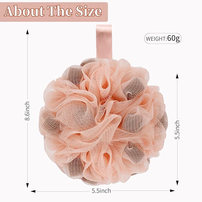 Bath Loofah Shower Sponge Body Back Scrubber Soft Mesh Shower Puffs Exfoliating Loofa for Women & Men Bath Accessories Cleaning Tool (4Pcs 60G Shower Puffs, Luxury)