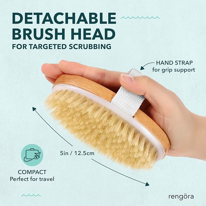 Long Handled Back Scrubber for Shower 18"" Handle Boar Bristle Back Brush โ Wooden Bath Brush, Back Scrubbing Brush, Shower Brush, Body Scrub Brush, Bath Brush Long Handle for Shower by rengรถra