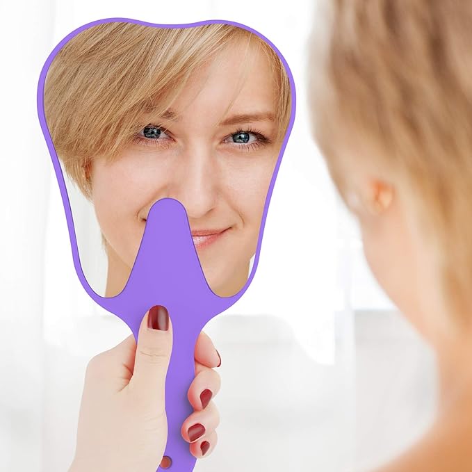 Annhua Tooth Shaped Mirror Hand Held Face Mirror Cute, Handheld Mirrors with Handle Purple Small Makeup Shower Mirror, Used for Salon|Barber|Dentist Clinic|Hairdressing
