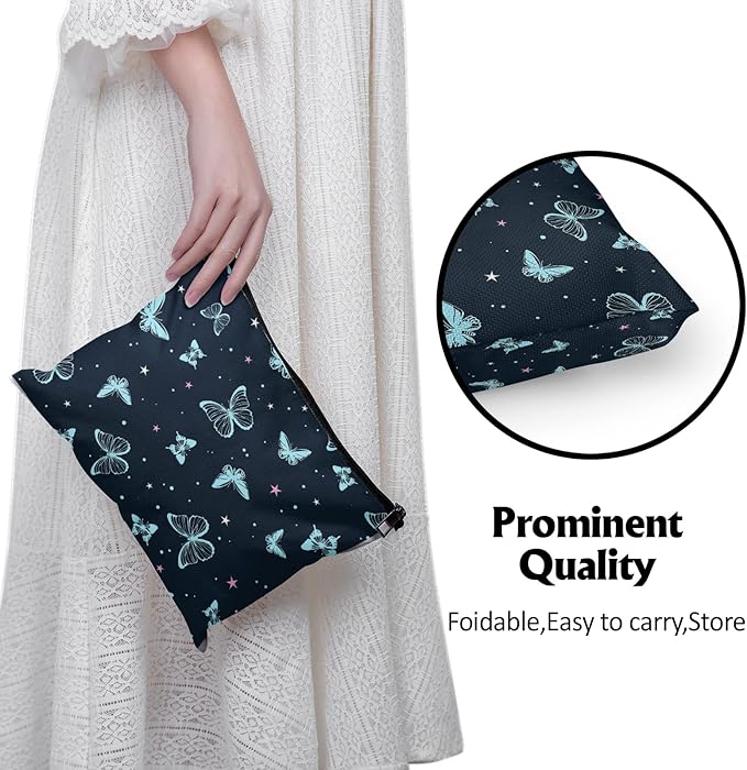 Cafl Beautiful Butterfly Makeup Bag Cute Butterfly Zipper Pouch Cosmetic Pouch Large Travel Linen Make Up Organizer for Purse for Girls Women 10Γ8Inch