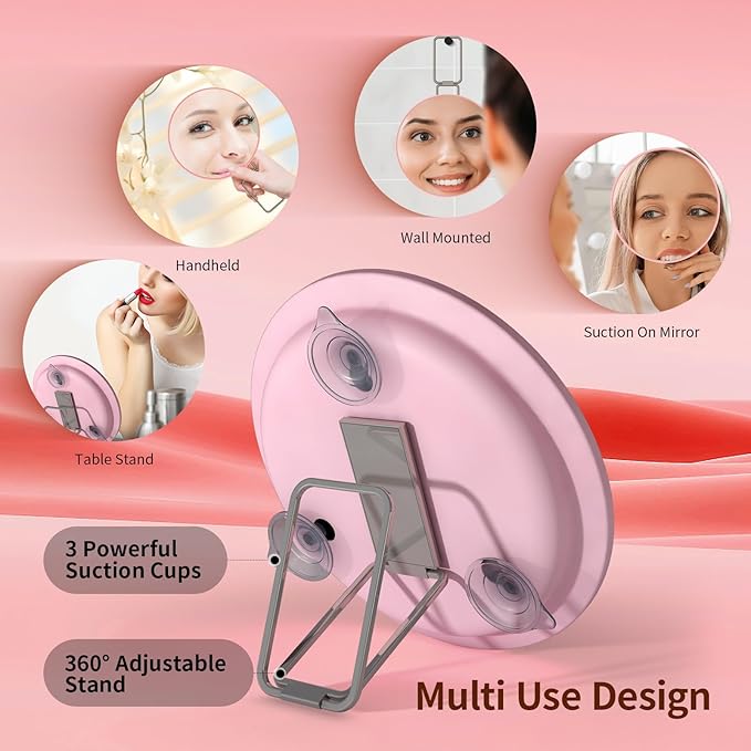 Travel Magnifying Mirror 20x Large 6β Diameter Makeup Mirror with Magnification 20x, Portable Handheld Close Up Magnified Mirror with Stand & Suction Cups, Perfect for Makeup, Shaving, Deep Cleaning