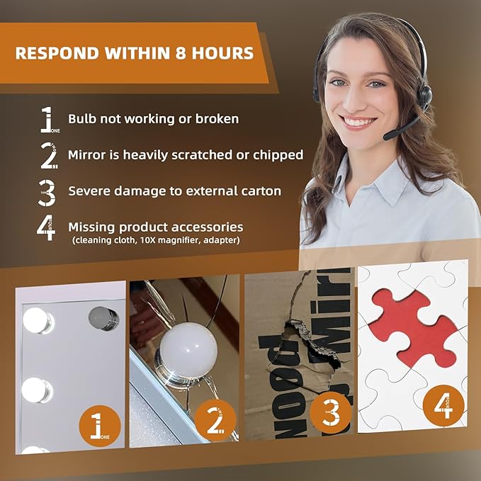 Misavanity Large Vanity Mirror with Lights 31.40’’ x 23.40’’ Tempered Galss Speaker Lighted Hollywood Mirror with 18 LED Dimmable Bulbs 3 Lighting Modes USB Charging Port and 10X Magnification, White