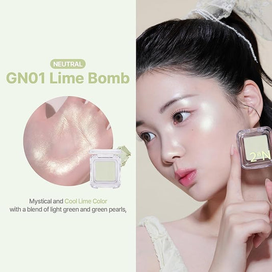 2aN Pure Glash Highlighter GN01 Lime Bomb β Glass-Like Sheen Powder Highlighter for a Natural, Radiant Glow | Buildable, Long-Lasting, Lightweight
