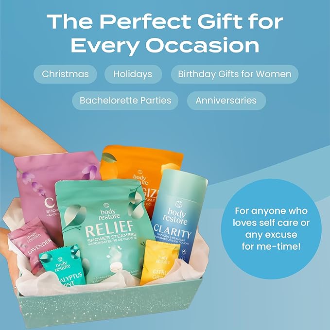 Body Restore Shower Steamers Aromatherapy 30 Pack - Christmas Stocking Stuffers for Men, Birthday Gifts for Women, White Elephant, Relaxation, Self Care - Collectorβs Box