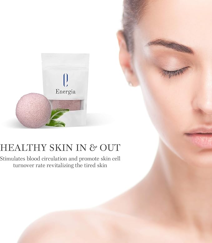 Konjac Facial Sponge, 100% Natural Handmade Unscented Soft Exfoliating Face Sponge Daily for Men and Women, Facial Konjac Sponge Sensitive Skin Acne ( Pink Clay Konjac Sponge) 1 Package – Energia