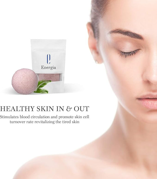 Konjac Facial Sponge, 100% Natural Handmade Unscented Soft Exfoliating Face Sponge Daily for Men and Women, Facial Konjac Sponge Sensitive Skin Acne ( Pink Clay Konjac Sponge) 1 Package β Energia