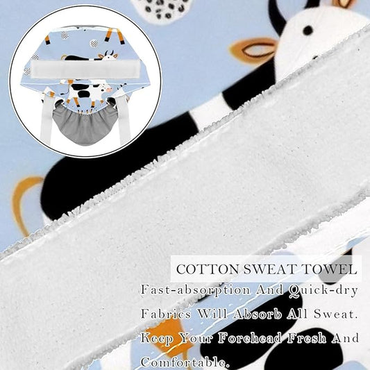 2 PCS Bouffant Cap with Button Ponytail Pouch Working Cap Sweatband Adjustable Surgical Cap Black and White Cow