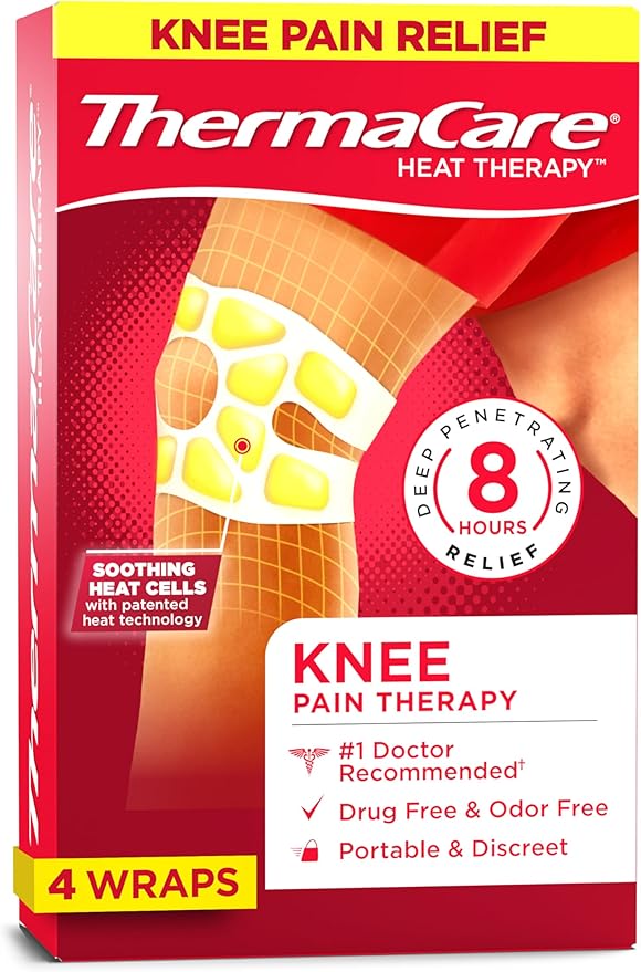 ThermaCare Knee HeatWraps - Targeted Knee Pain Relief with 8-Hour Therapeutic Heat - Flexible, Discreet, Drug-Free Portable Heat Therapy - 4-Count