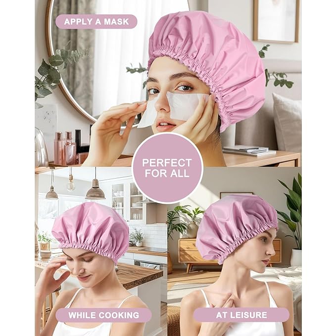 Shower Cap for Women Set of 4, 1 Double-Layer Waterproof Bath Cap + 3 Single-Layer Waterproof Shower Caps β Reusable Hair Protector, TPU Coated Elastic Bathing Cap for Women & Men - Purple