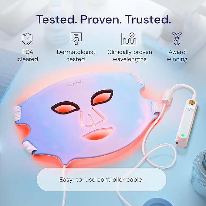 LED Face Mask Light Therapy – 2-in-1 Red Light Mask & Blue Light Mask for Acne & Anti-Aging Skincare – Dermatologist-Approved Silicone Blue & Red Light Therapy Mask for Face Treatment by LUSTRE