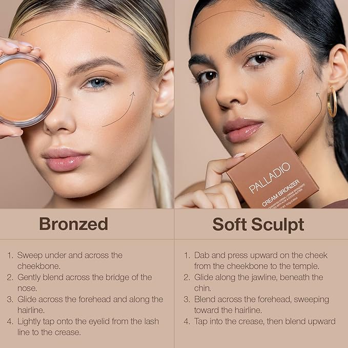 Palladio Cream Bronzer for Face & Skin, Creates a Sun Kissed Glow, Infused with Aloe & Cocoa Butter, Buildable Coverage, Vegan Formula, Cruelty Free, Suitable for All Skin Types, (Cinnamon Spice)