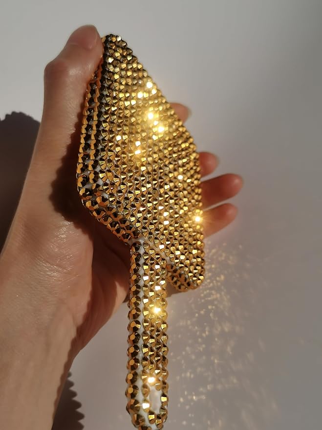Sparkling Rhinestone Handheld Mirror Bling Hand Mirror Adorable Decorative Cosmetic Hand Mirror with Handle Glitter Makeup Mirror, Meaningful Gifts for Women Girls Golden