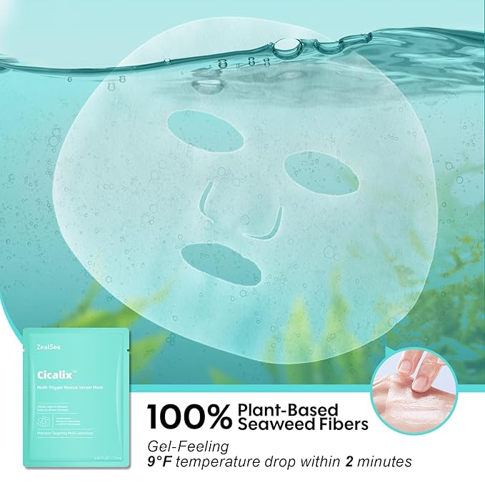 ZealSea Cicalix Face Masks Skincare Set, Derm Solution Sheet Mask for Multi-Trigger Sensitivity, Soothing & Calming, Strengthen & Restore Skin, Facial Mask with Cica & Ceramide, 10 Pack